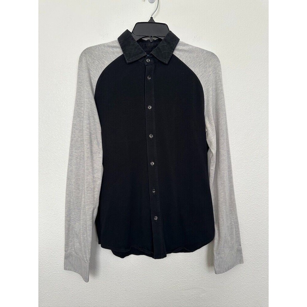 Kit & Ace Cashmere Blend Button Down Shirt Contrast Sleeve Gray Black Men Small